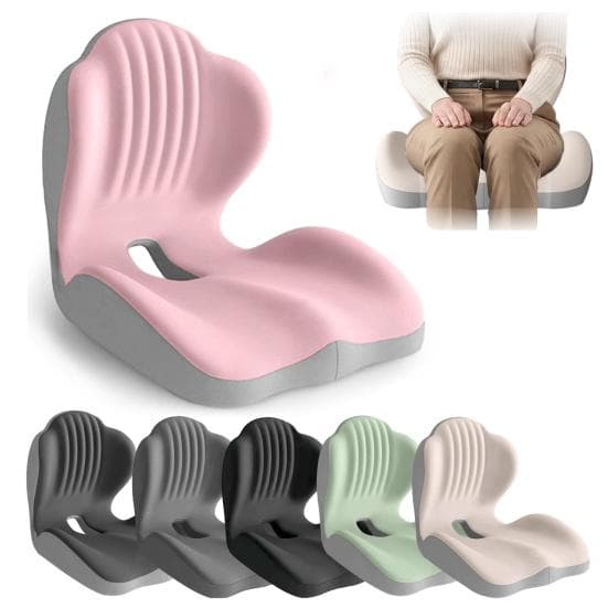 Cuscino ergonomico per sedia da ufficio in memory foam con design a L, supporto lombare e circolazione dell'aria cava. colore grigio nero