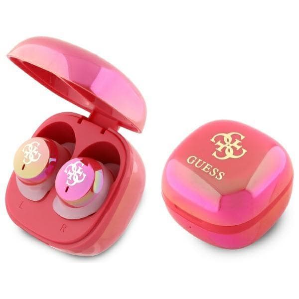 Guess Cuffie Bluetooth Gutwsj144Esf   Tws + Stazione di Ricarica Fucsia/Fuschia Iridescente Logo Stampato 4G