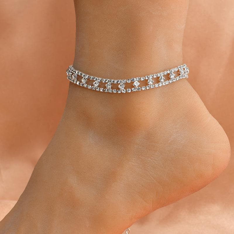 Braccialetto alla caviglia lucido con strass alla moda, catena con cristalli trasparenti alla gamba, cavigliera per donne, accessori gioiello per fest