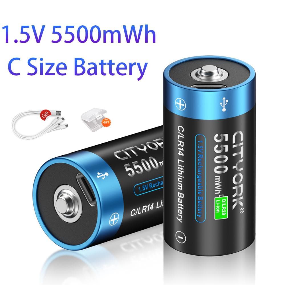 1.5V 5500mWh C Formato Tipo-C USB Ricaricabile Li-Ion Batterie per Acqua Fornello A Gas Giocattolo Misuratore Radio Rasoio LR14 batteria nero
