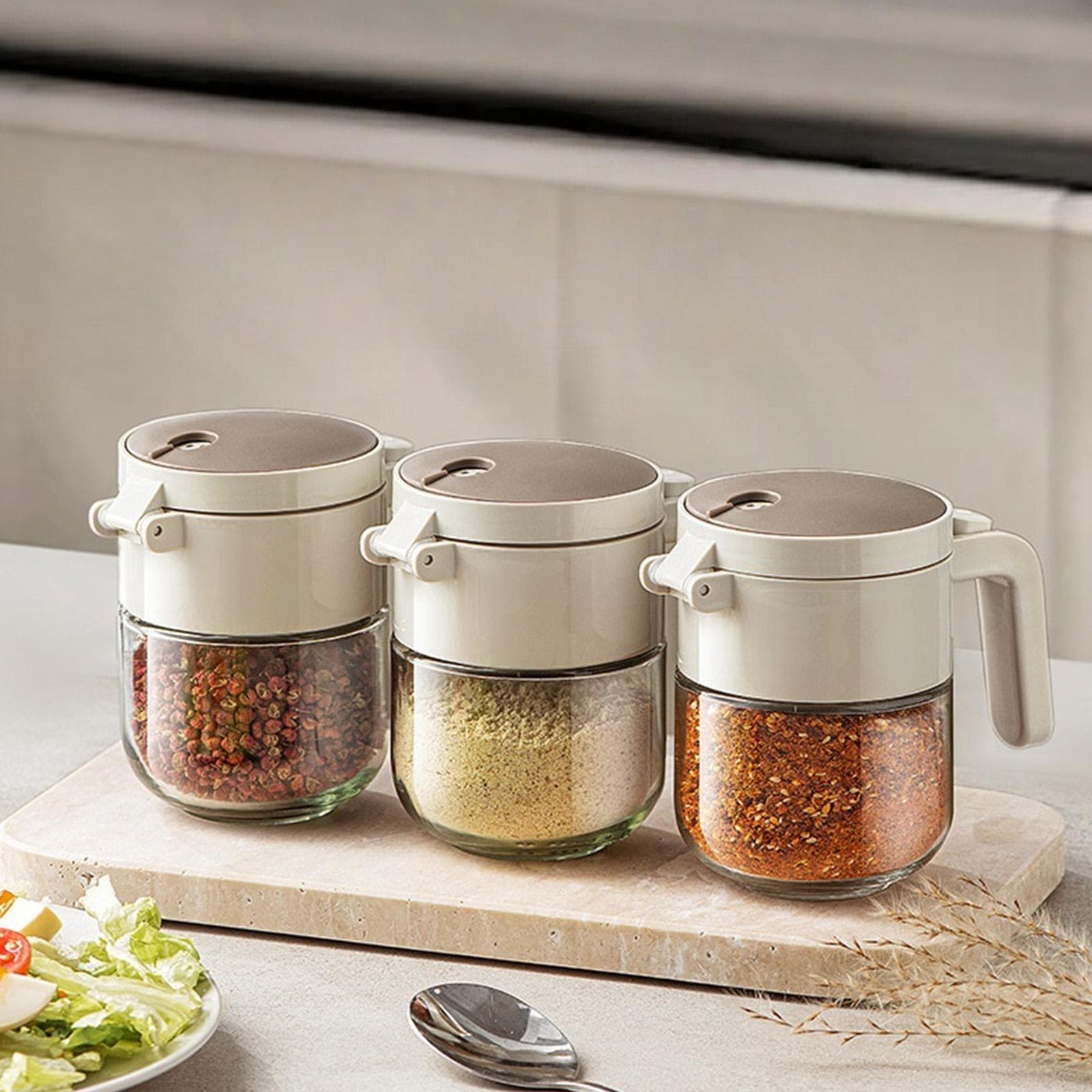 Dispenser Sale con Doppia Funzione Contenitore in Vetro per Condimento Controllato e Conservazione Spezie Essenziale da Cucina multicolore