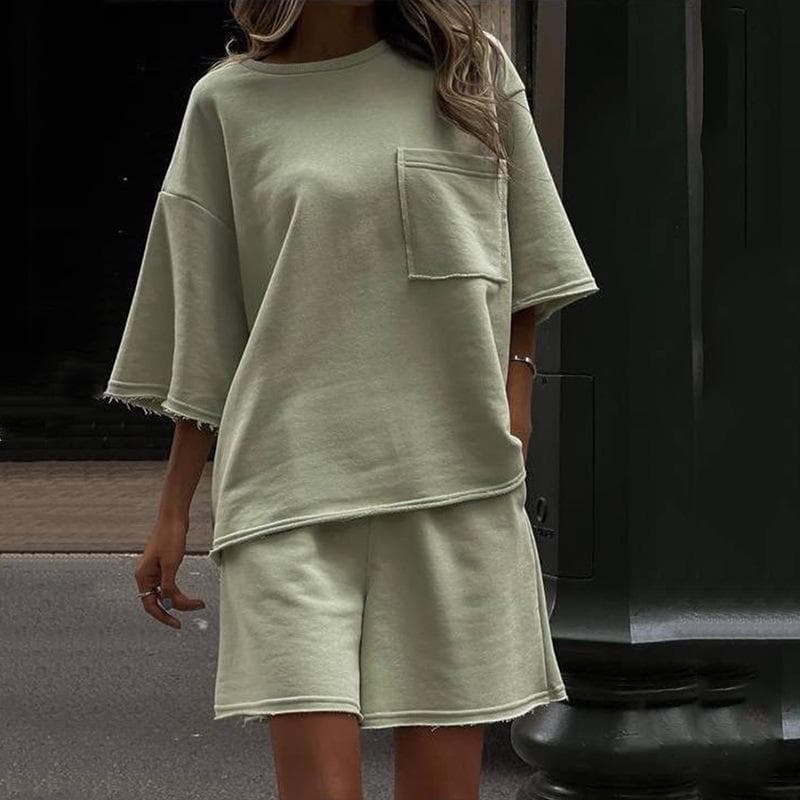 Completo estivo casual da donna 2025: Top a manica corta girocollo tinta unita e pantaloncini sportivi a vita elasticizzata cm bianco