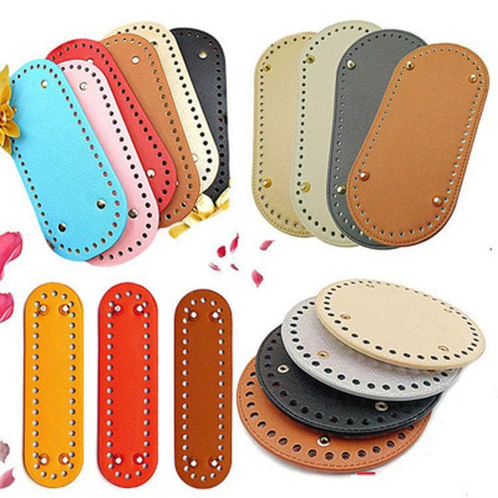 Parti Fondo fatto a mano fai-da-te con 52 fori Accessori borsa Fondo borsa lunga in pelle PU per borsa lavorata a maglia beige
