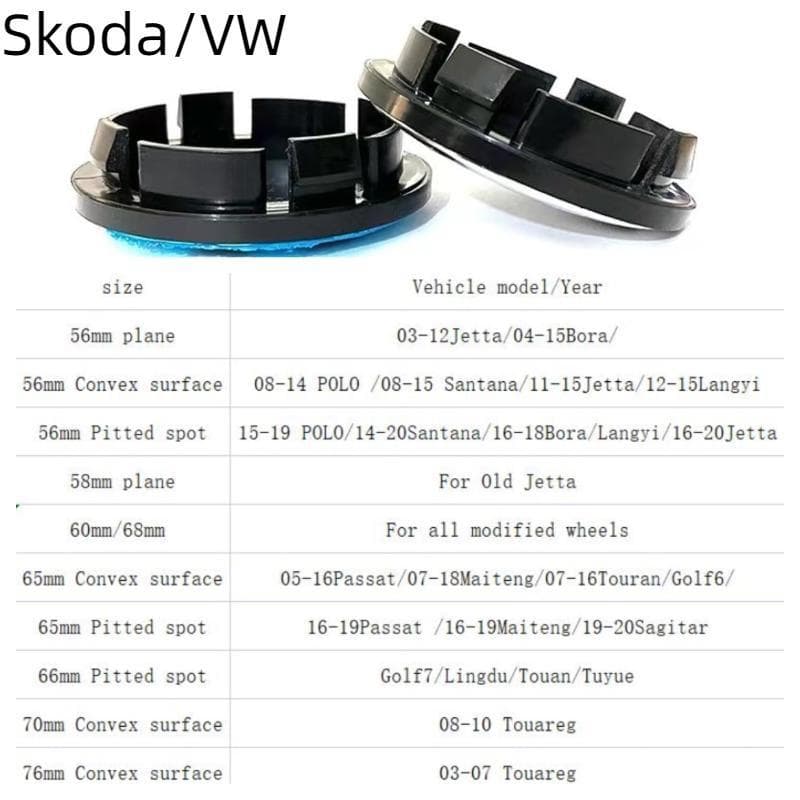 4 pezzi Skoda/VW 56 mm 60 mm 63 65 mm 68 70 mm 76 mm Copricerchi per auto Coprimozzo ...