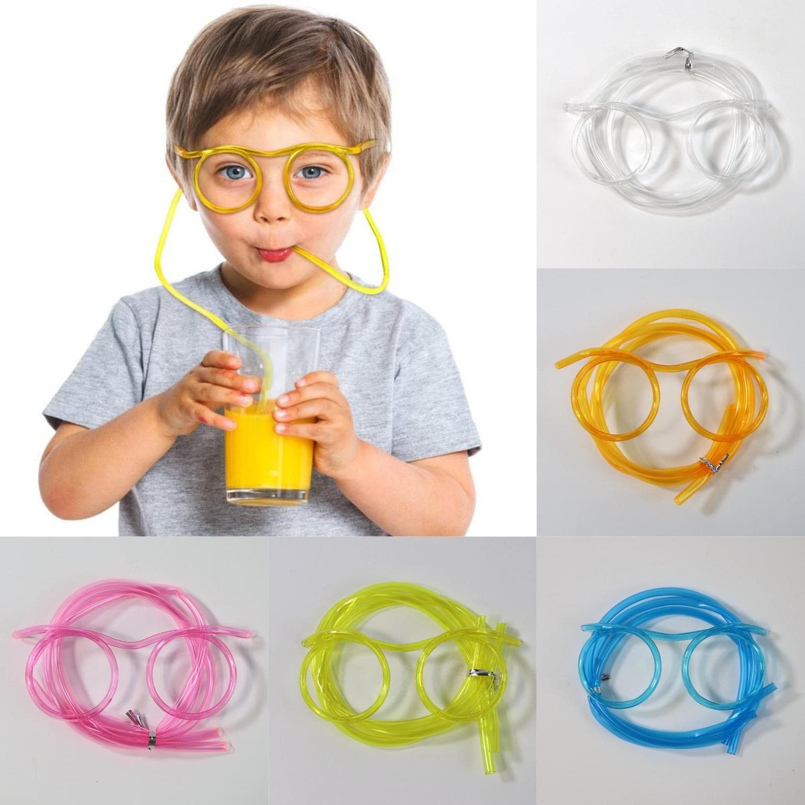Bicchiere con Cannuccia Morbida in Plastica Novità, Riutilizzabile Fai da Te Occhiali con Cannuccia Forniture Bar Eventi Festa di Compleanno Bambini