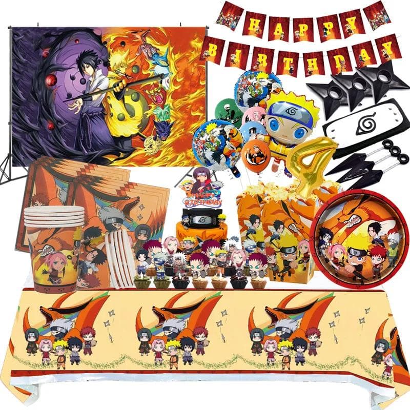 Decorazioni Naruto Cartone Animato Deco Compleanno Fascia Gadget Festa Zaino Poster Stoviglie Monouso Festa Tovaglia Piatti Bicchieri