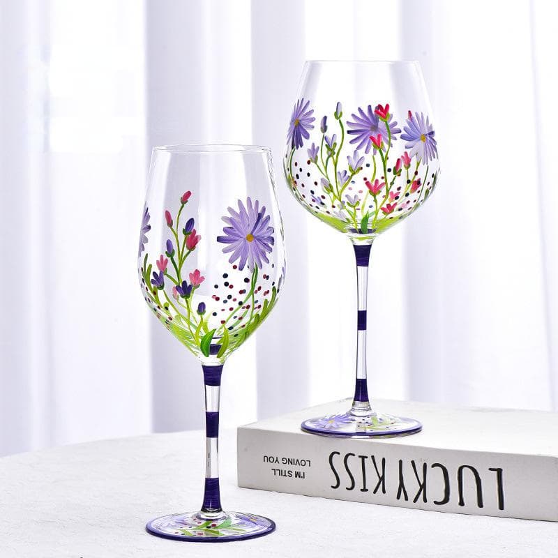 Bicchiere da vino dipinto da 420 ml, calice di tendenza retrò per la casa, bar, ristorante, bicchieri, girasole, tulipano, fenicottero, rosa,