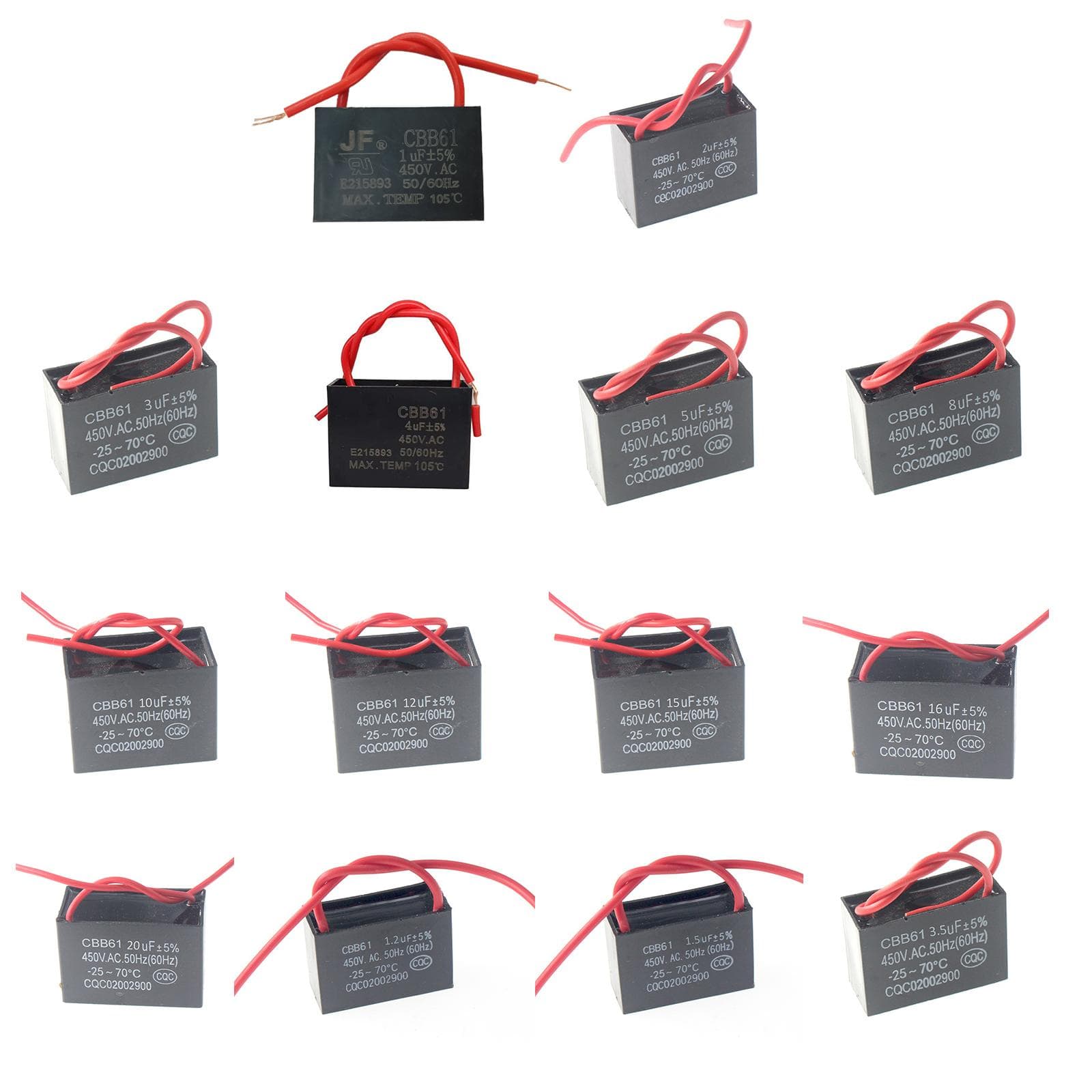 Condensatore di avviamento CBB61 220V 1/1,2/1,5/2/3/3,5/4/5/8/10/12/15/16/20UF Condensatore per motore di scarico a soffitto della ventola Condensator