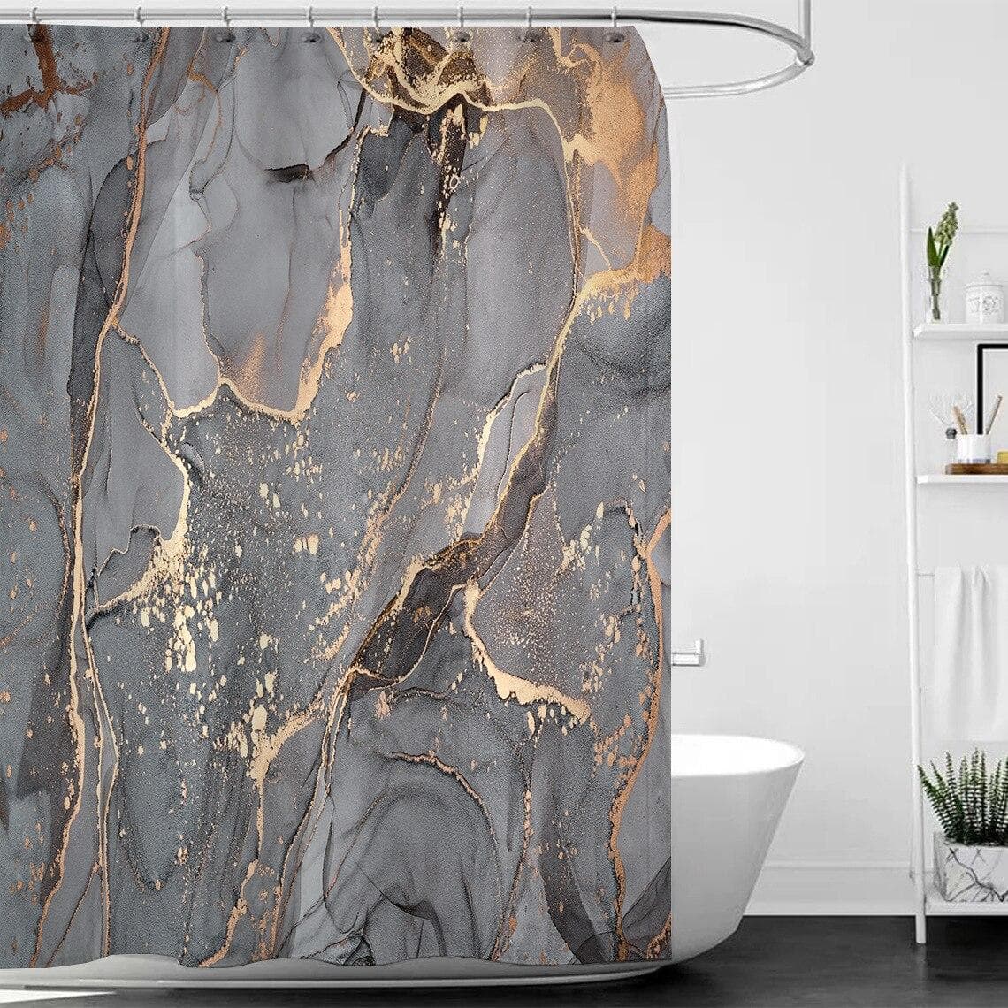 Tende da doccia marmorizzate di lusso in oro Strisce geometriche Tende per accessori da bagno Set Tenda da vasca con ganci Impermeabili