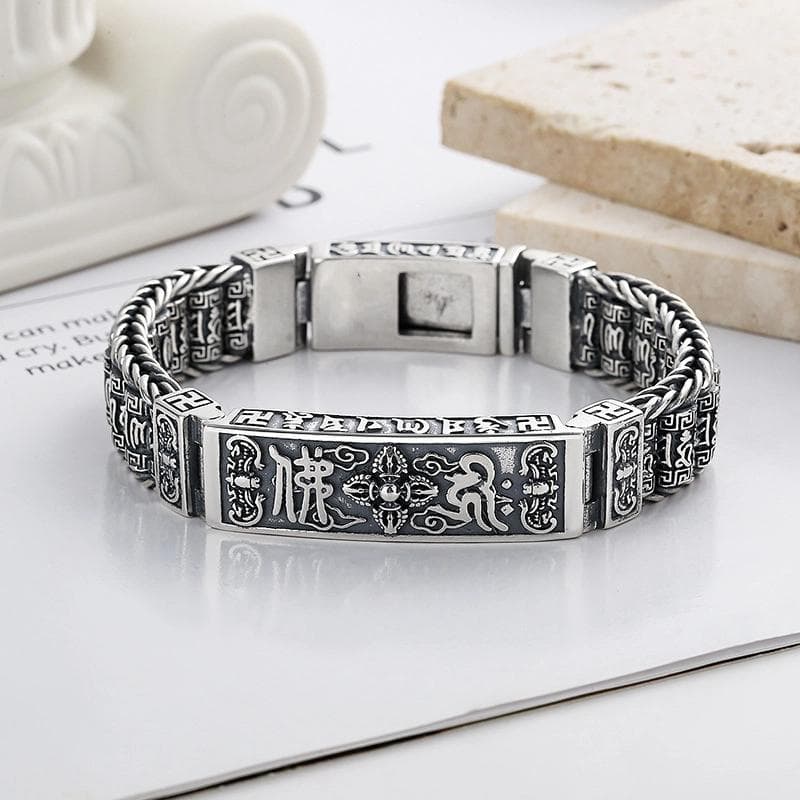 Mantra di Sei Caratteri Sutra Rotante Ruota della Preghiera Strada Tong Yun Chao Xuan Retro Bracciale Porta Buddista Gioielli da Uomo