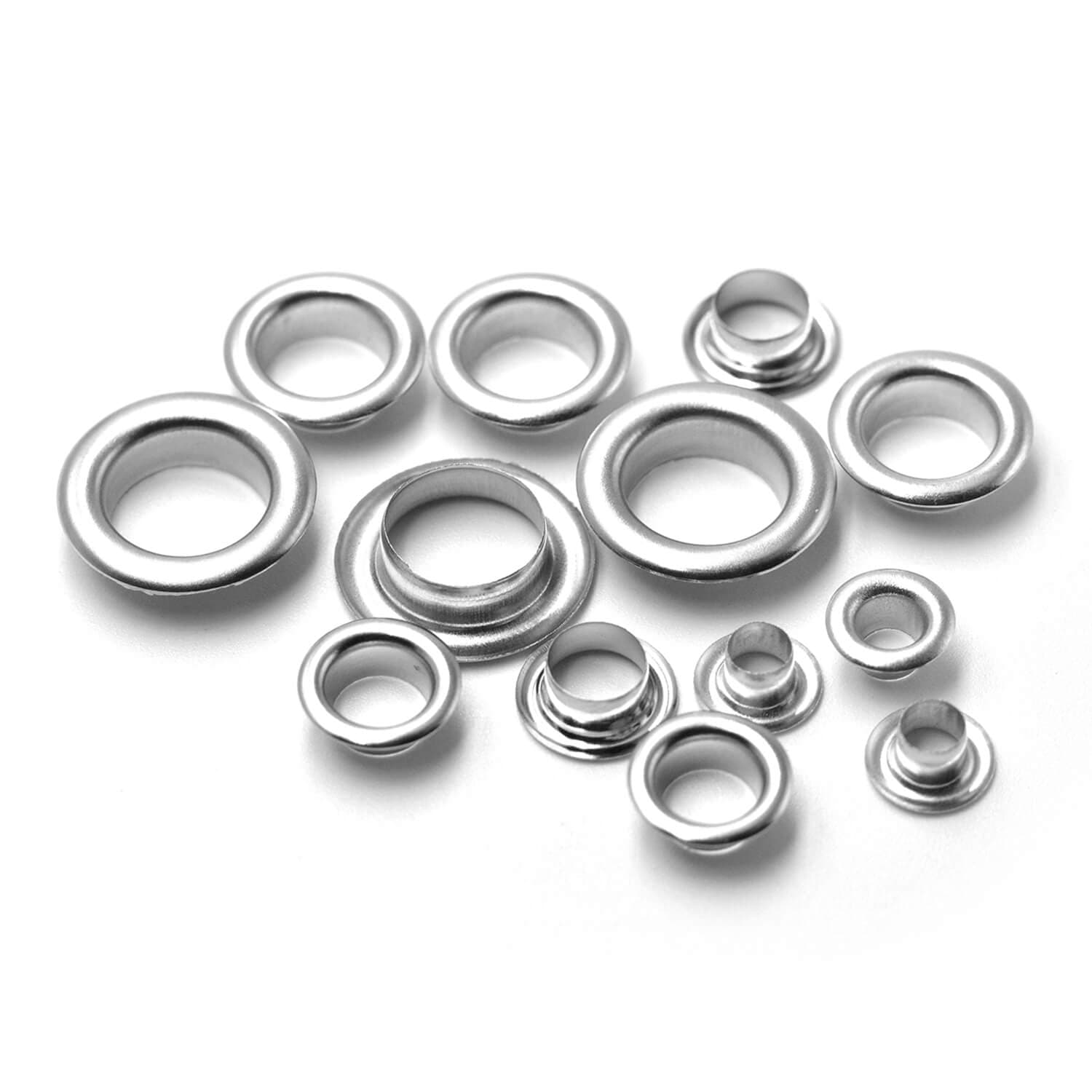 100 occhielli con occhiello con rondella adatti per borsa artigianale in pelle, scarpe, cappuccio da cintura 4 mm/5 mm/6 mm/8 mm/10 mm argento