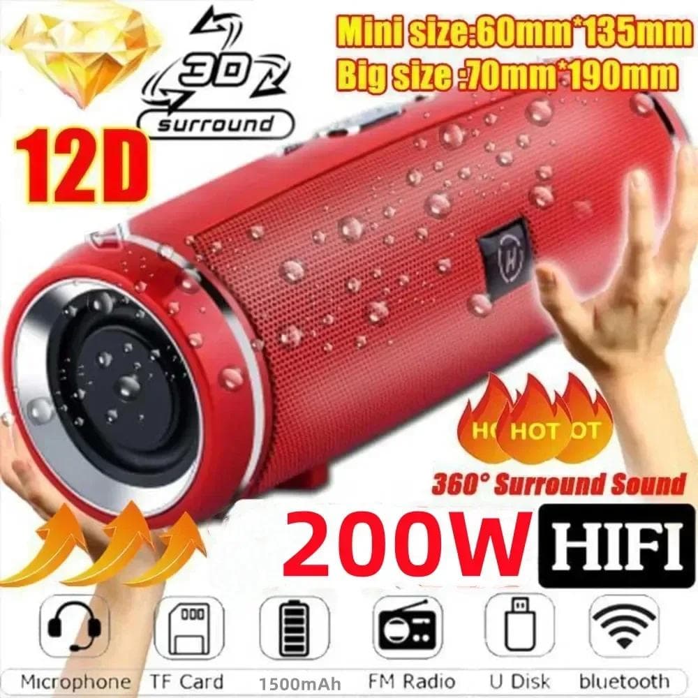 Altoparlante Bluetooth portatile da 200 W, altoparlante a colonna HIFI impermeabile IPX7, subwoofer stereo TWS, radio FM, TF, boom box