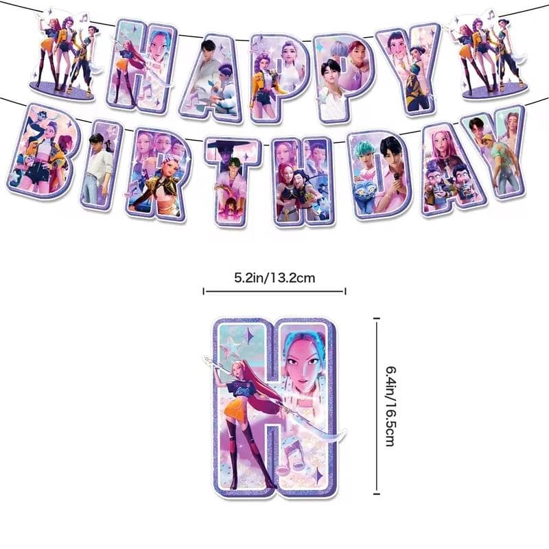 Set di Stoviglie Monouso a Tema Kpop Cacciatori di Demoni Huntrix Saga Ragazzi Topper per Torta Panno da Appendere Decorazione per Feste Forniture per