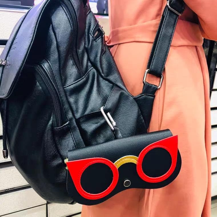 Moda Donna PU Pelle Custodia per Occhiali da Vista Cartone Animato Portatile Porta Occhiali Ciondolo Borsa Scatola per Occhiali da Sole Astuccio per O