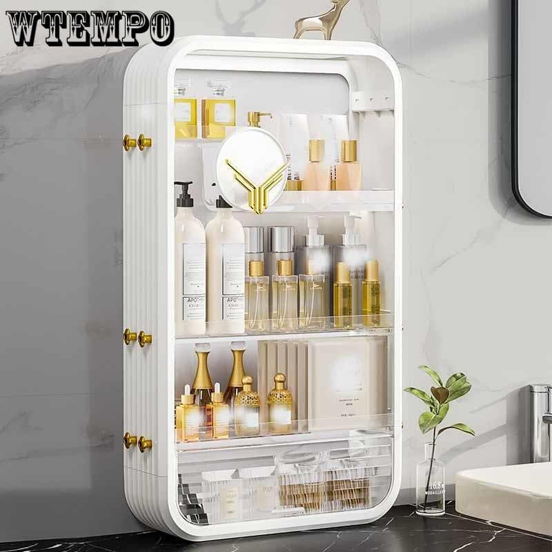 Scatola portaoggetti per cosmetici a parete, mensola per lavabo, senza perforazione, finitura per prodotti per la cura della pelle del bagno bianco
