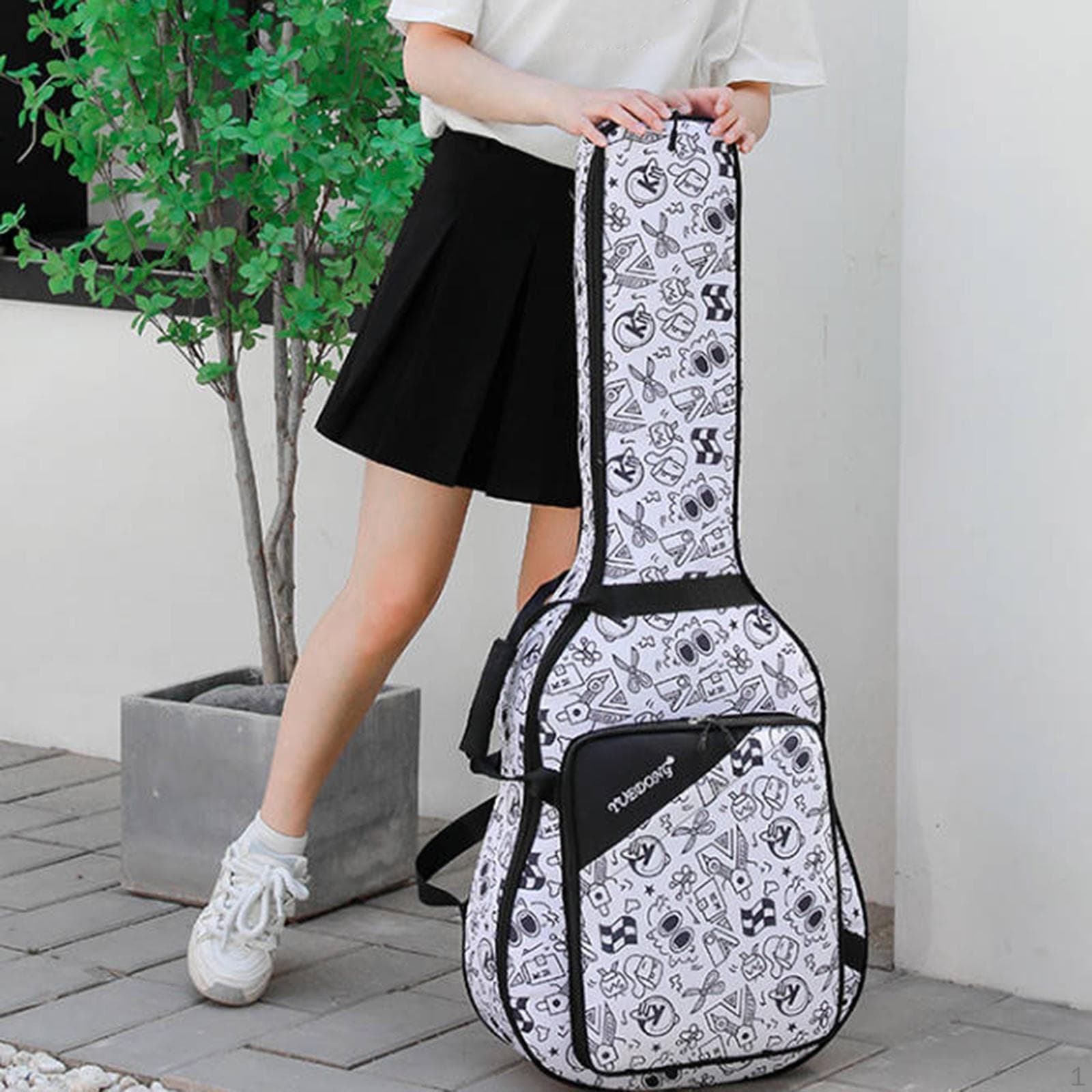 Borsa per Chitarra Acustica Custodia da Trasporto Resistente all'Usura con Manico Laterale Zaino nero