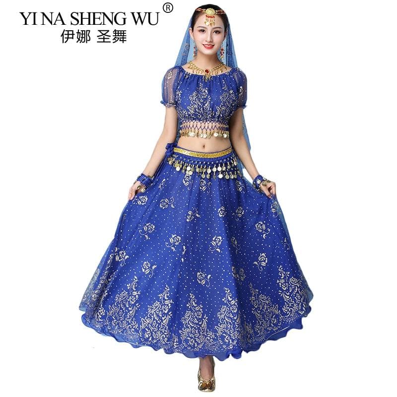 Costume da Bollywood Costume da donna Set da danza indiana Danza del ventre Sari Abbigliamento Abiti da spettacolo di danza del ventre Set da ballo in