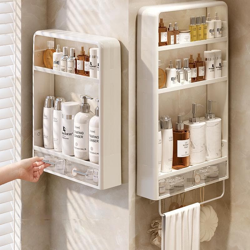 Scaffale per organizer da bagno Scaffale per lavabo da bagno a parete senza punzonatura Accessorio di archiviazione multistrato per toilette cosmetica
