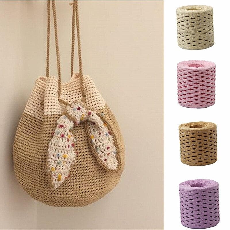 200m Paglia di rafia Lafite lavorata a mano Ecologico Filato di carta Cottura Imballaggio Corda per cintura Uncinetto Borse per cappelli estivi violet