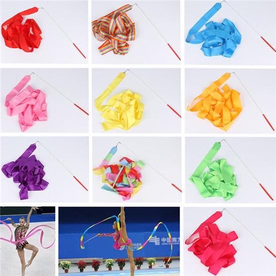 Nastri colorati per palestra Nastro per danza Arte ritmica Ginnastica Balletto Streamer Twirling Rod Training rosa