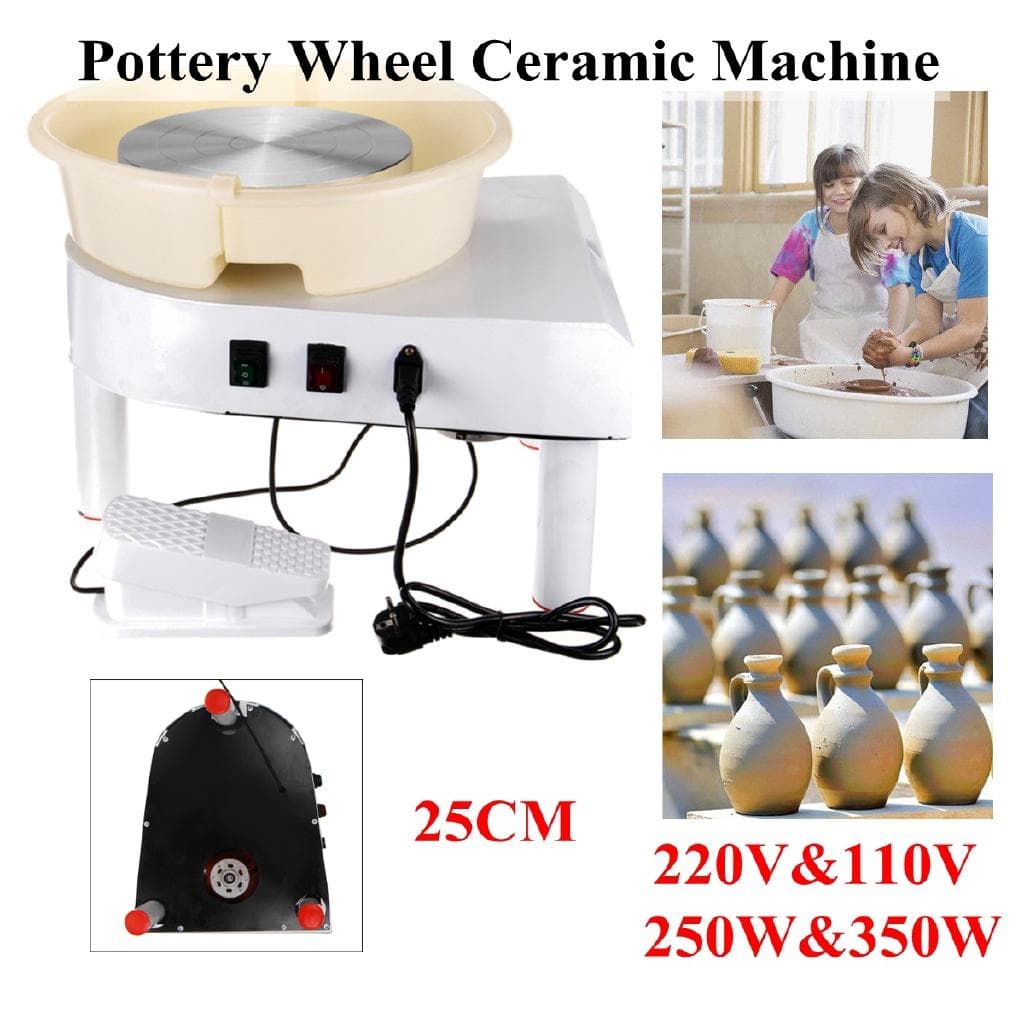 Macchina per tornio da vasaio da 32 cm, 220 V, 350 W, a manovella e con controllo a pedale, per lavori in ceramica, argilla, arte, con mobile, liscia,