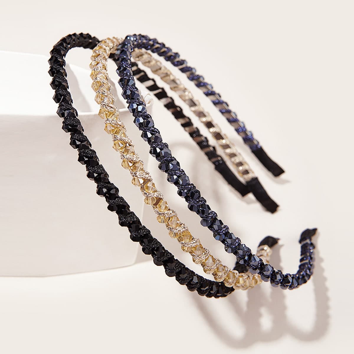 3 pezzi Elegante e versatile fascia sottile con decorazioni di strass e perline, ideale per uscire, fascia antiscivolo per il lavaggio del viso,