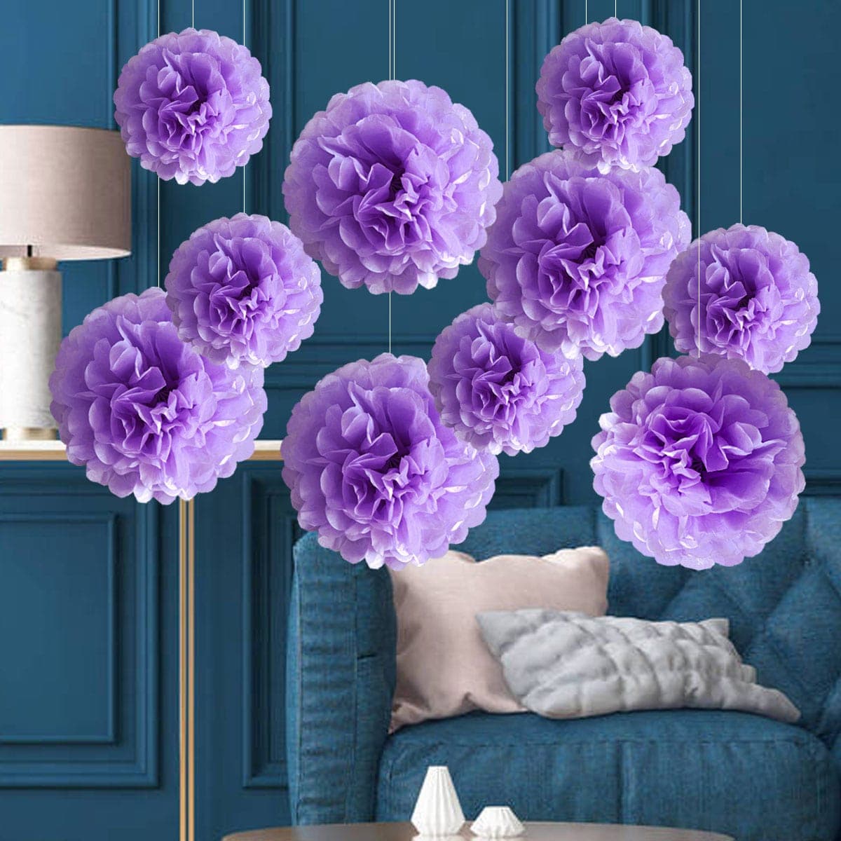 10 pezzi-25cm/9,84 pollici Decorazione appesa a forma di palla di fiori di carta colorata blu viola verde rosa, adatta per matrimonio, compleanno,