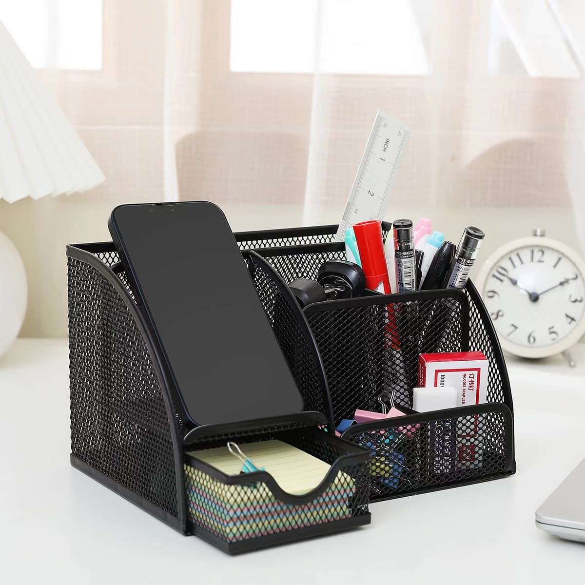 1 pezzo Organizer per cassetti da scrivania, design classico a rete, portapenne in metallo, ampio spazio, scatola portaoggetti da scrivania