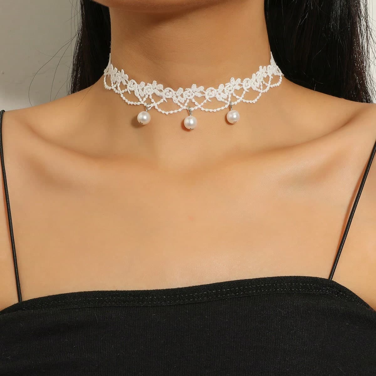 Girocollo In Pizzo Con Fascino Di Perle Finte Alla Moda Da 1 Pezzo Per Le Donne Per La Decorazione Quotidiana