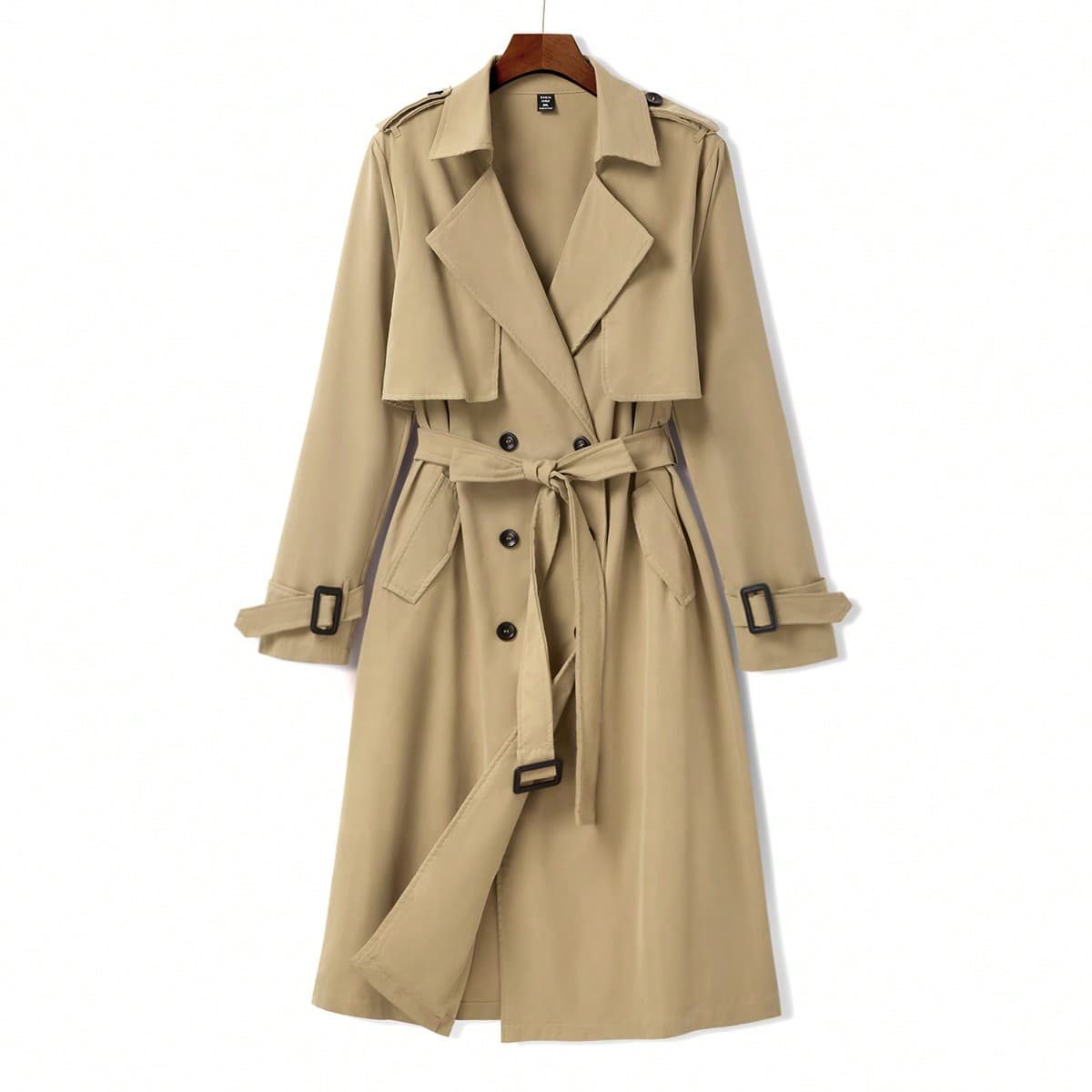 Cappotto trench da donna elegante taglia comoda con colletto a rovesci, monopetto, in colore unito, con maniche arricciati, adatto per