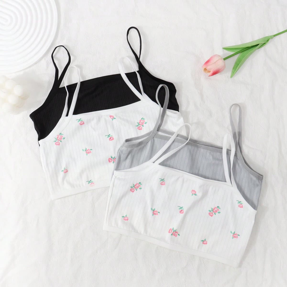4 pezzi Set di canotte essenziali di moda minimalista a tinta unita per ragazze