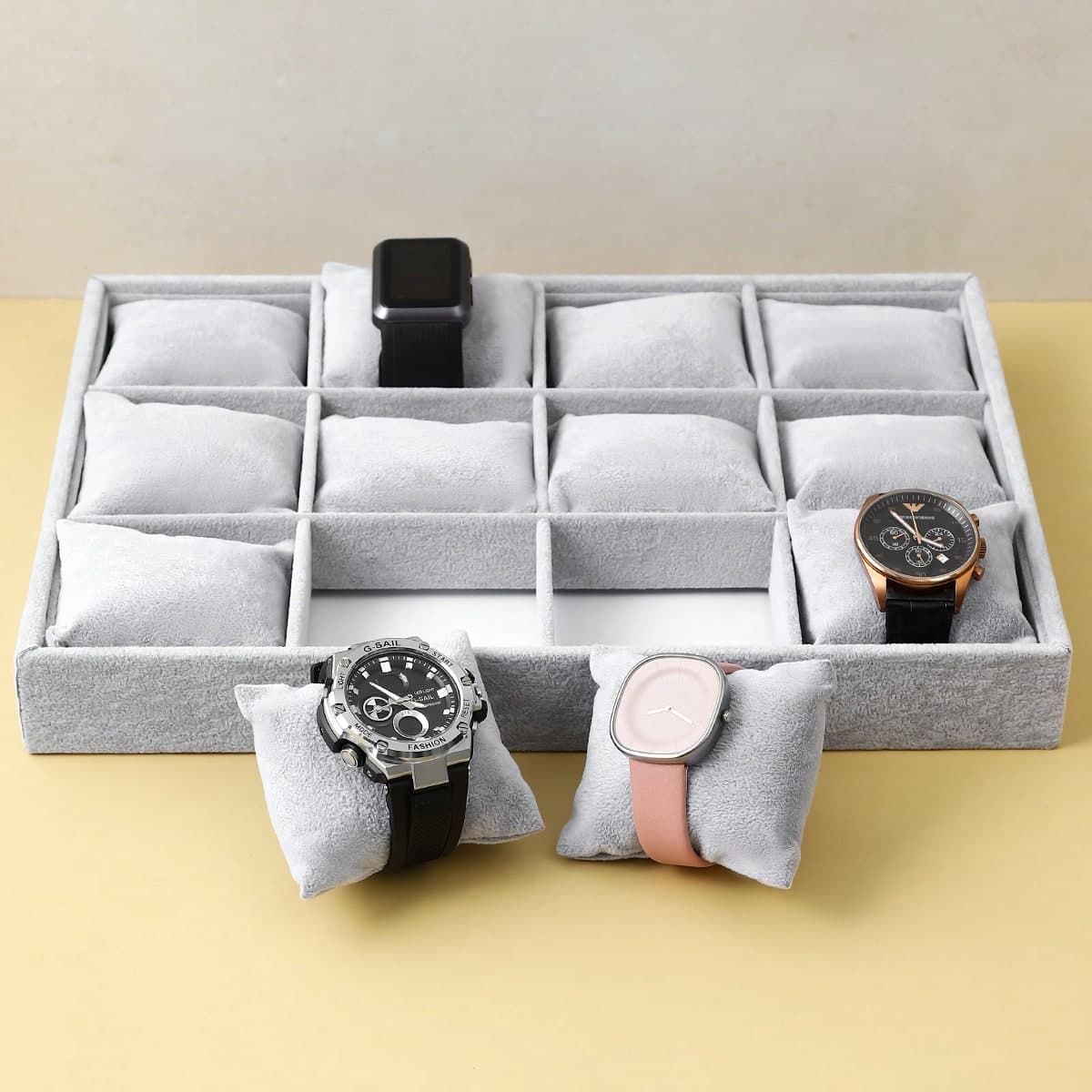 1 pezzo Vassoio organizzatore per gioielli in velluto con 12 scomparti e cuscino rimovibile, vassoio organizzatore per orologi e bracciali, supporto