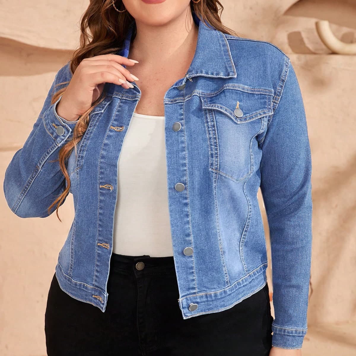 Giacca di jeans casual monopetto oversize per donna, giacca elegante a maniche lunghe