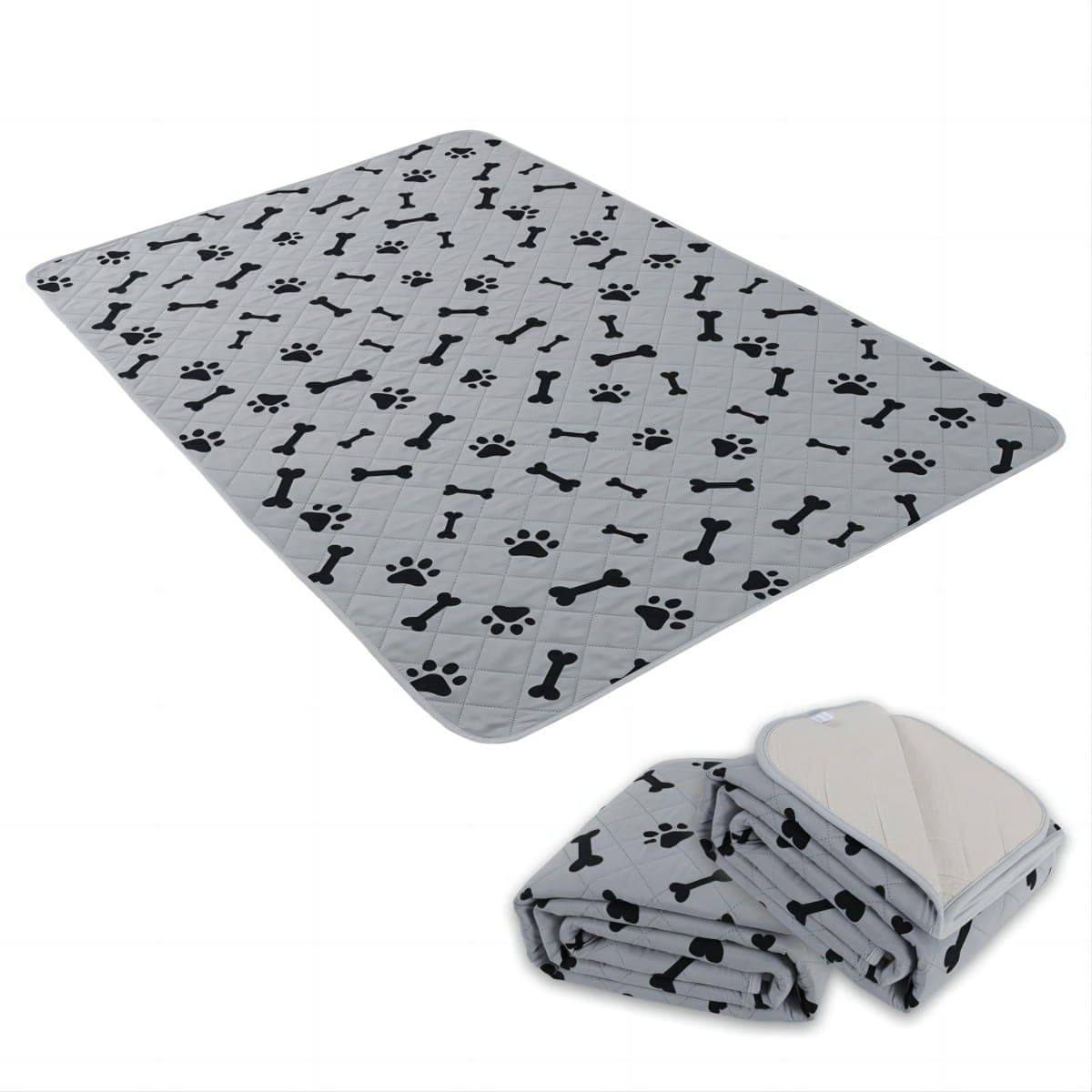 2 pezzi / set Tappetino assorbente per cani con stampa a zampa e osso, colore grigio spazzolato e corallo, ad alta assorbenza, per uso interno,