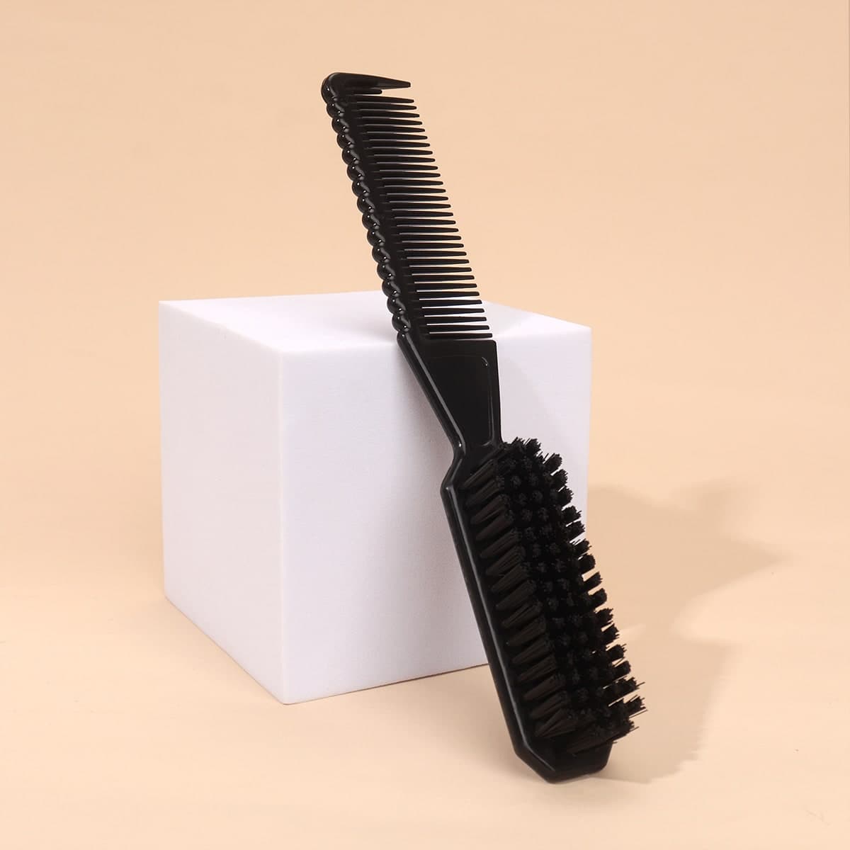Doppio pennello per acconciatura e modellatura della barba, con design di pettine e spazzola, per acconciare capelli naturali e alla moda e modellare