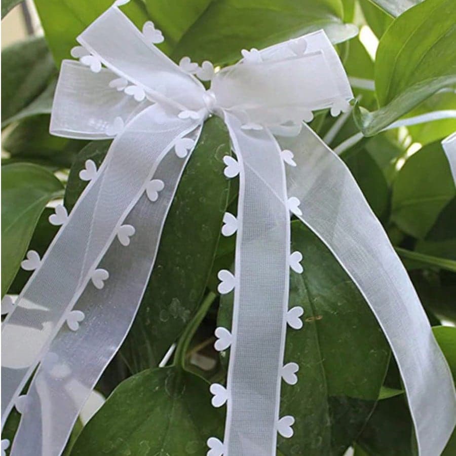 5 pz/10 pz/20 pz Fiocchi di nastro di raso bianco a forma di cuore con cordoncini - Decorazione elegante per matrimonio, bomboniere per festa di addio