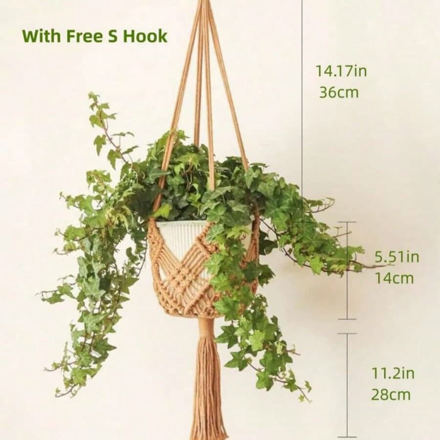 Pianta macramè fatta a mano H H con Tel - Portapentole in corda di cotone per decorazioni interne di casa, decorazioni boho per vasi da parete