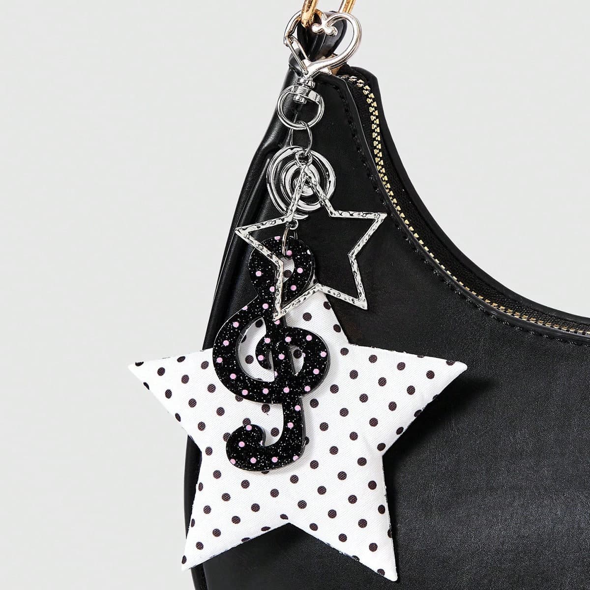 1 pezzo Accessorio multifunzionale in stile retrò Y2K con pois bianchi e neri, stelle e note musicali, decorazione in metallo a forma di pentagramma,