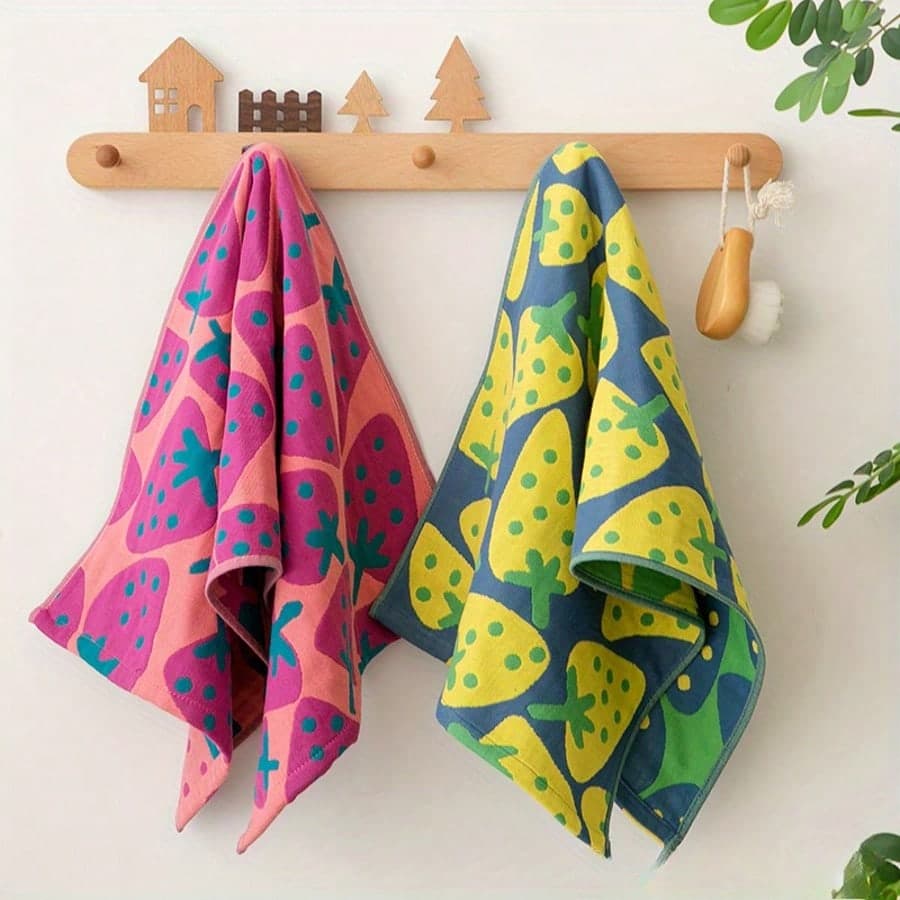1 pezzo Super assorbente grande asciugamano rettangolare da viso e bagno, con motivi a fragola, lime e anguria (rosa, verde, verde) - Spesso