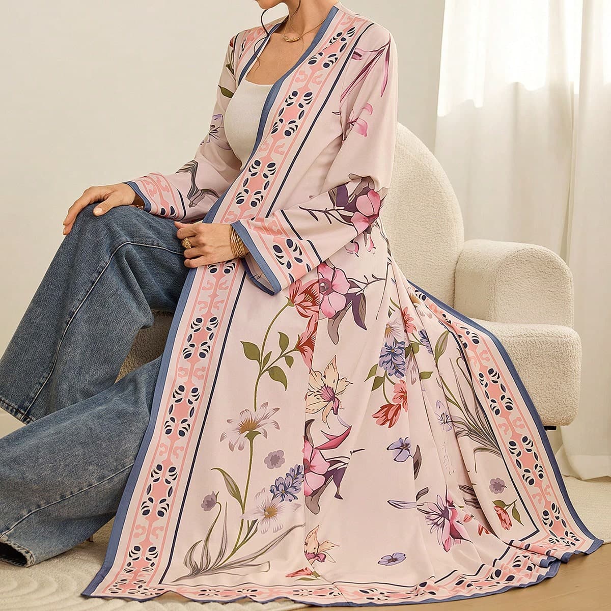 Abito lungo stampato alla turca da donna, veste lunga tradizionale araba