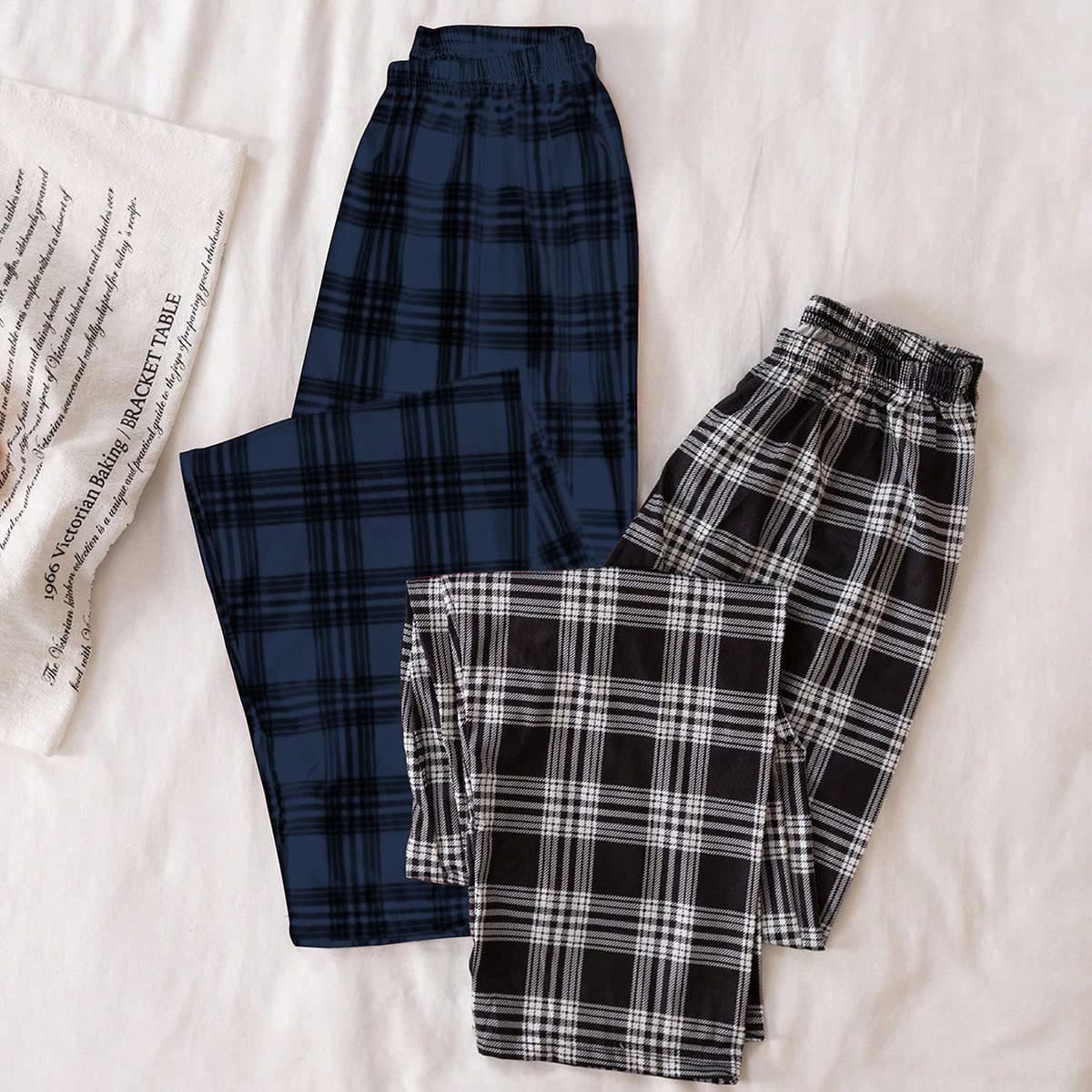 2 pezzi/set Pantaloni pigiama per ragazzi adolescenti, stampa classica minimalista a quadri, pantaloni comodi da relax