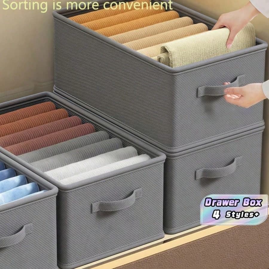 1 Scatola portaoggetti grigia con manico, organizer per armadi, cassetto portaoggetti, organizer richiudibile in tessuto per abiti, jeans, maglioni,