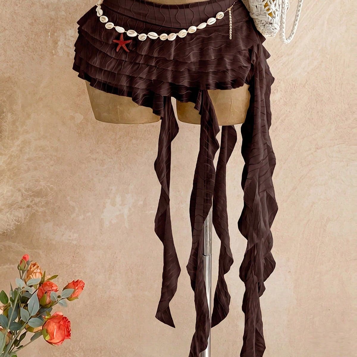 Nuova elegante gonna asimmetrica a vita bassa con volant rosa tenue, gonna da spiaggia, gonna con volant, gonna estiva carina, bohémien, boho,