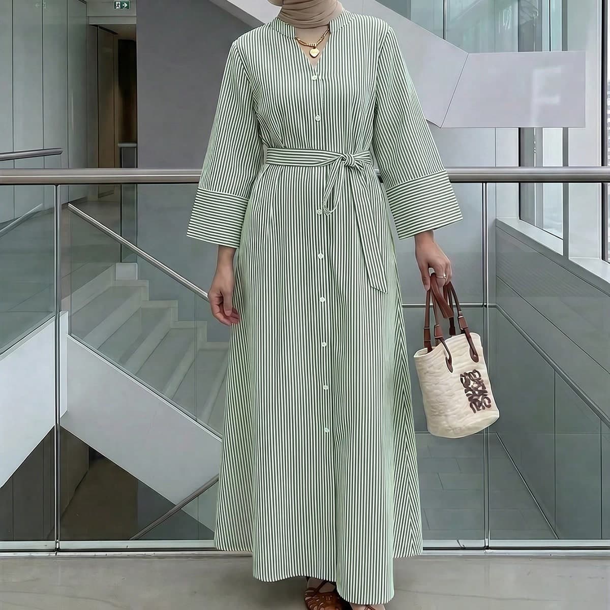 Abito casual a righe conservativo per donna
