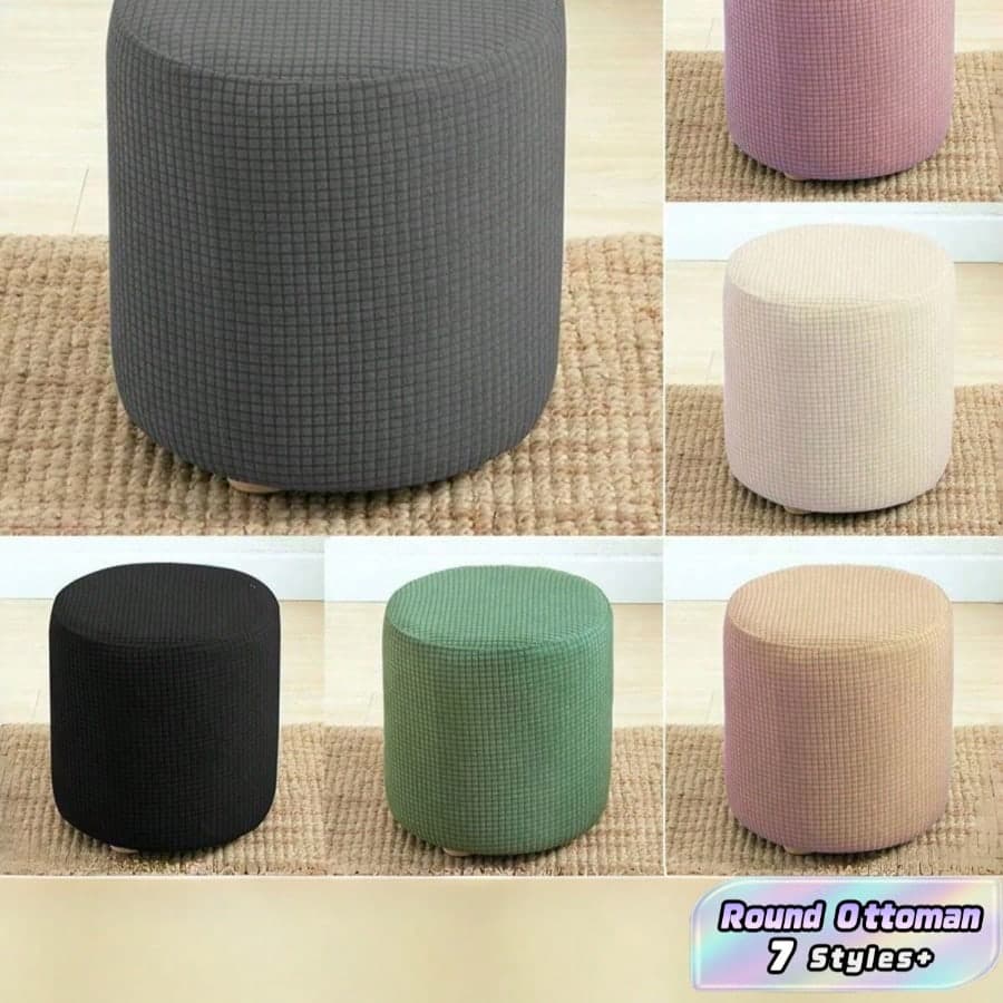Copertura elastica per pouf rotondo, protettore per mobili in spandex elastico, fodera antiscivolo morbida e lavabile per sgabello da soggiorno,