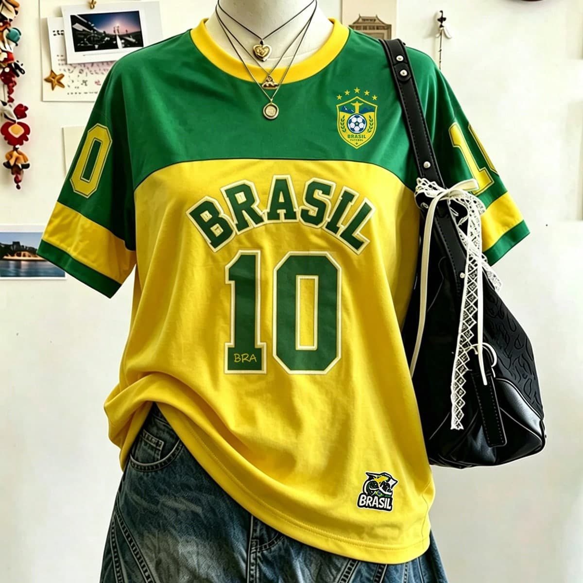 Articoli più venduti consigliati per la Coppa del Mondo, maglietta a girocollo con maglia da calcio del Brasile, design simile a maglia con