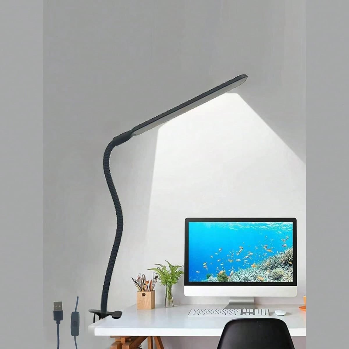 1 pezzo Lampada da scrivania a braccio oscillante LED, luce da lavoro con collo di cigno flessibile, lampada da architetto con protezione per gli