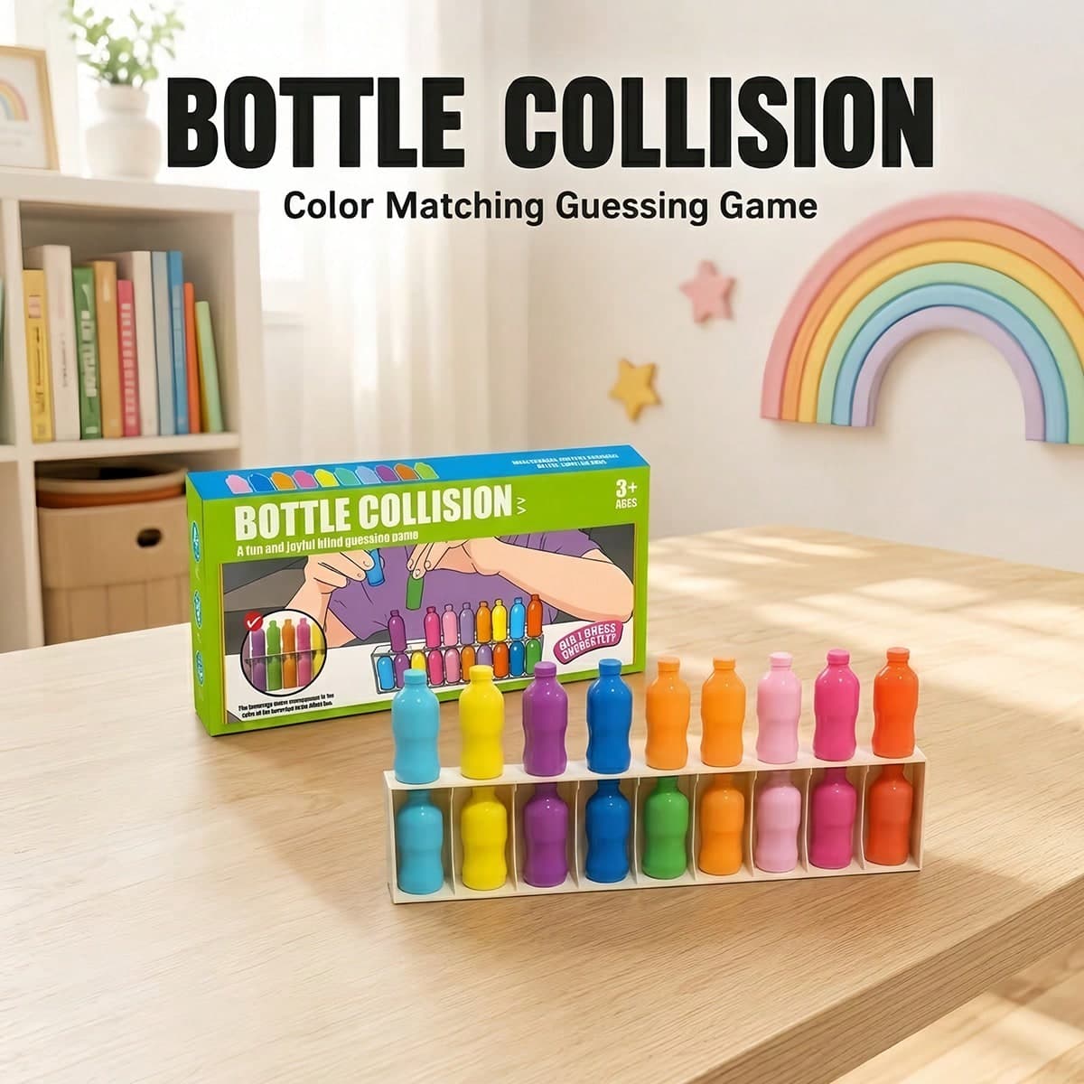 Gioco da tavolo interattivo di collisione di bottiglie - Set di giocattoli di abbinamento e indovinelli di bottiglie in plastica colorata, attività