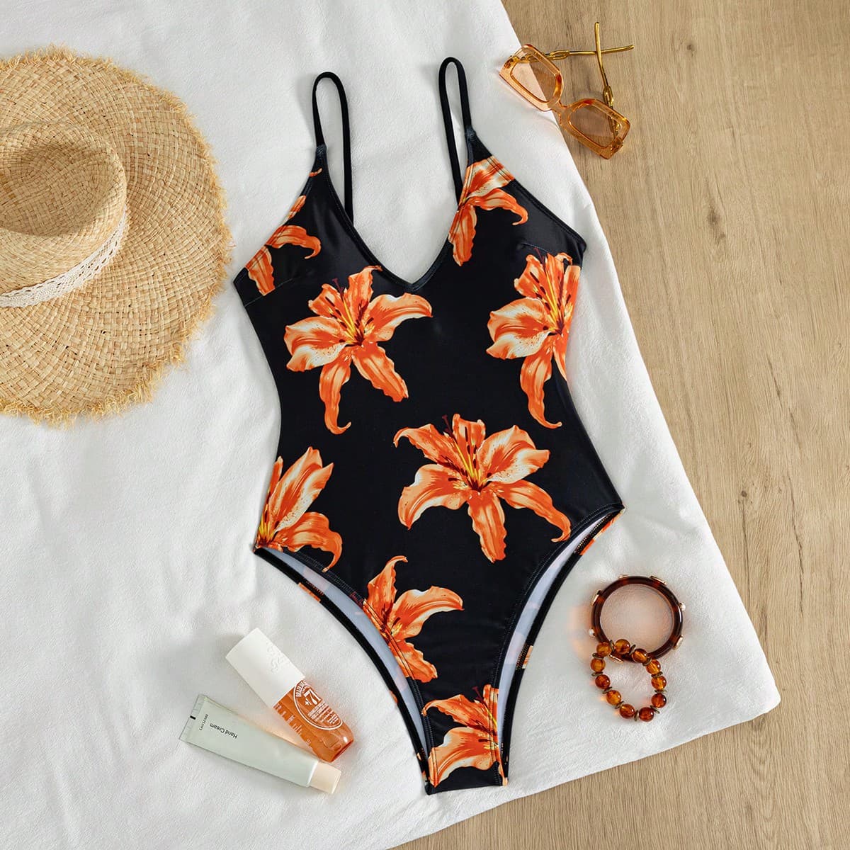Costume da bagno intero da donna Springbreak con stampa floreale multicolore, spalline regolabili, sexy ed elegante, stile avant-garde minimalista per