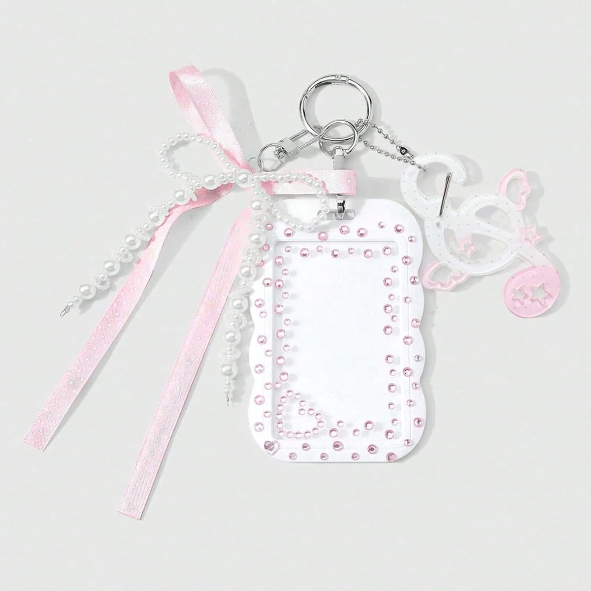 1 Nuovo Ciondolo Fatto a Mano in Stile Ins Dolce Ragazza Carino Cartone Animato con Perline Bianche Finta Perla Pois Rete Fiocco Ali Acrilico Pois